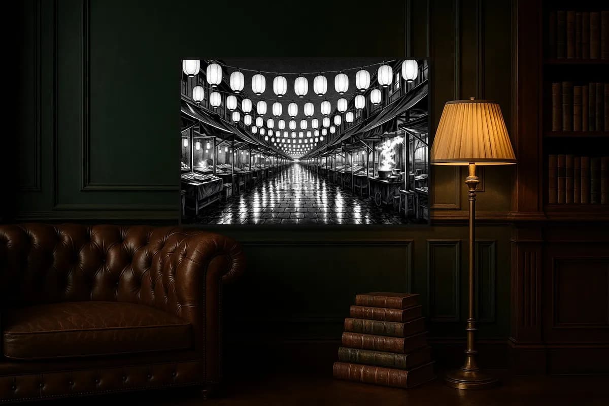 Float-framed canvas printed in the Screentone hand