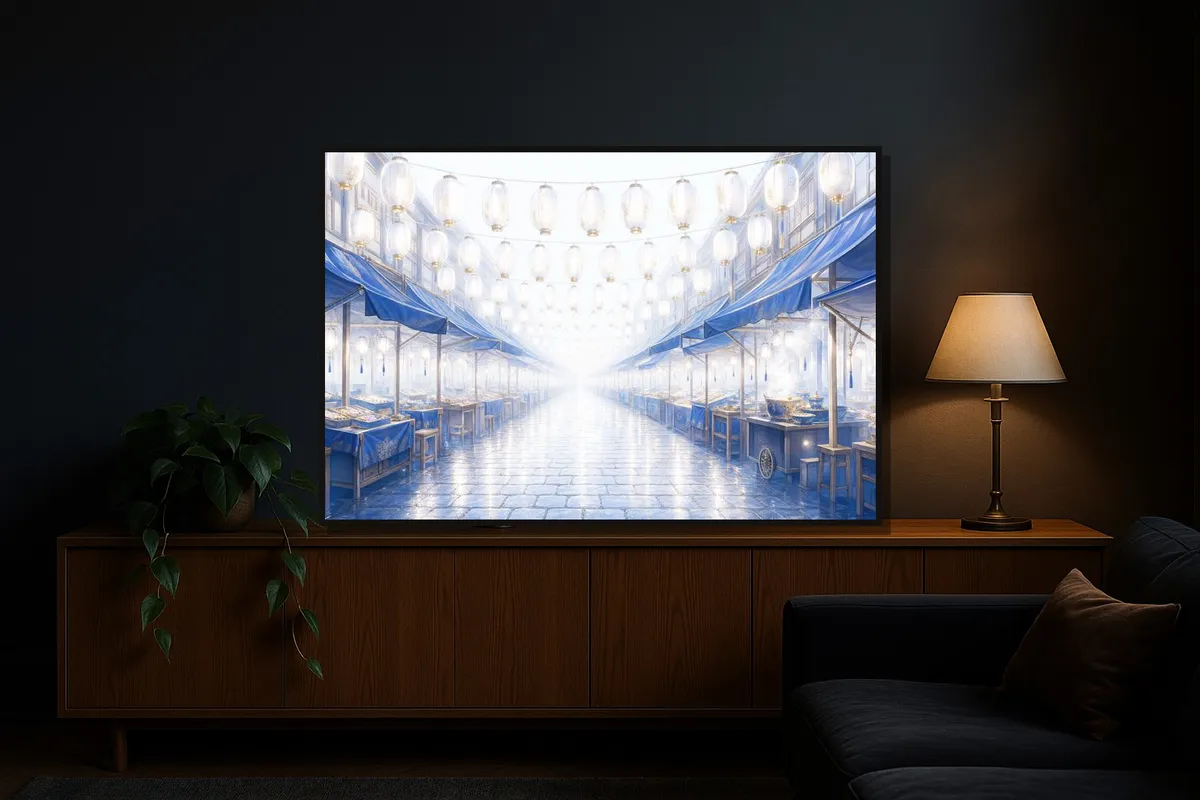 Float-framed canvas, Dusk Market, Rim Light