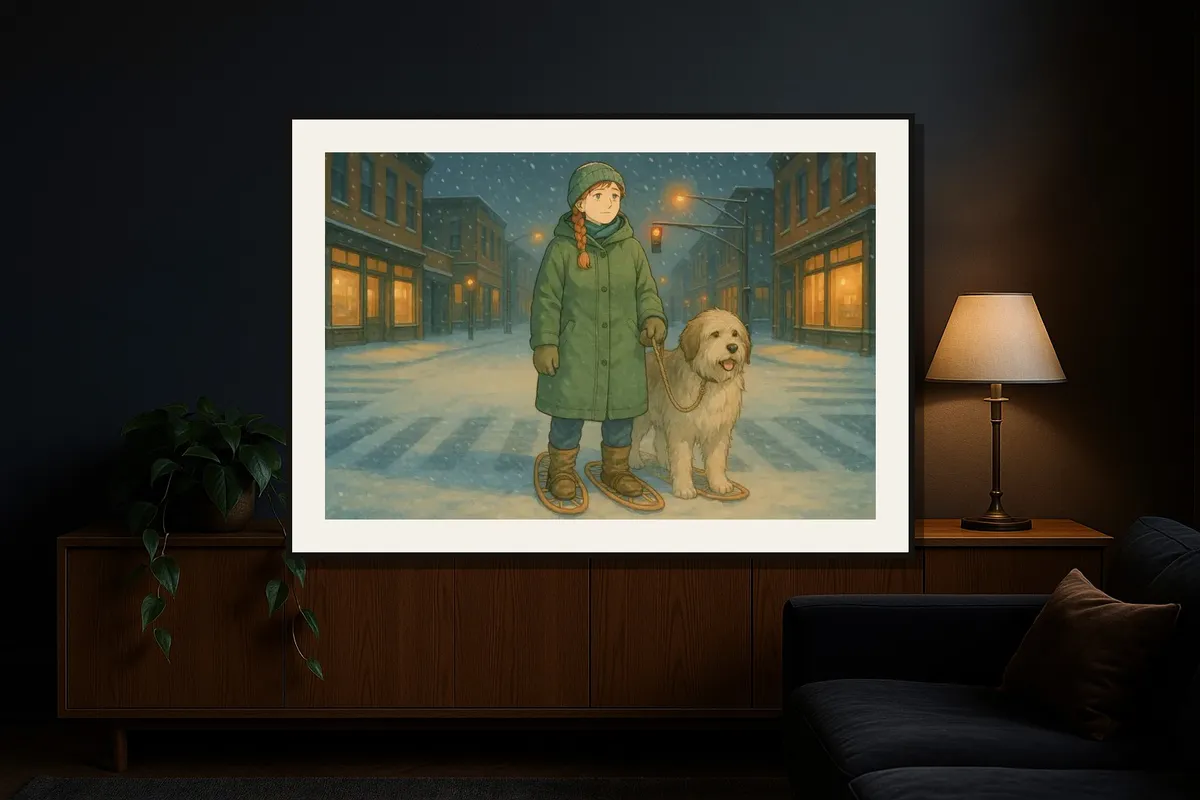 Archival print printed with First Snow Crossing in the Watercolour hand