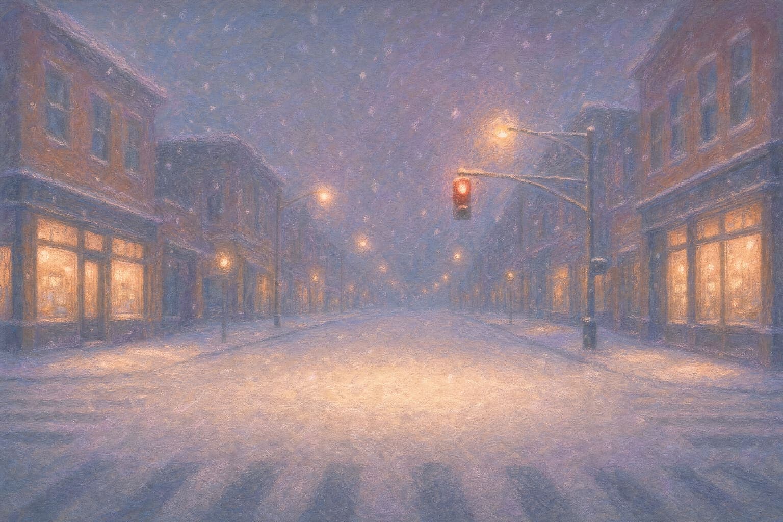 First Snow Crossing in the Pastel Dusk hand