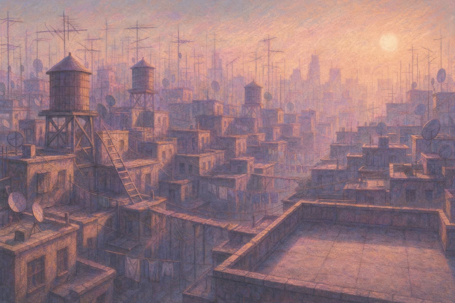 Rooftop Walk in the Pastel Dusk hand