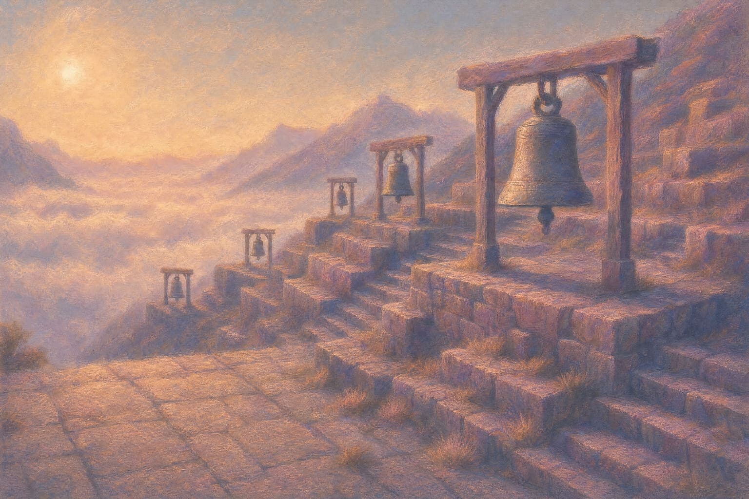 Terrace of Bells in the Pastel Dusk hand