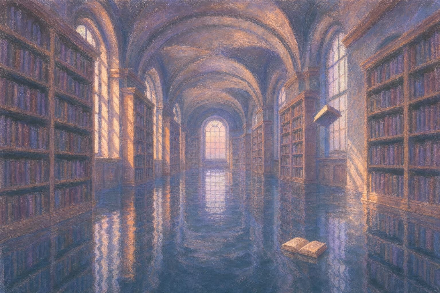 Drowned Library in the Pastel Dusk hand