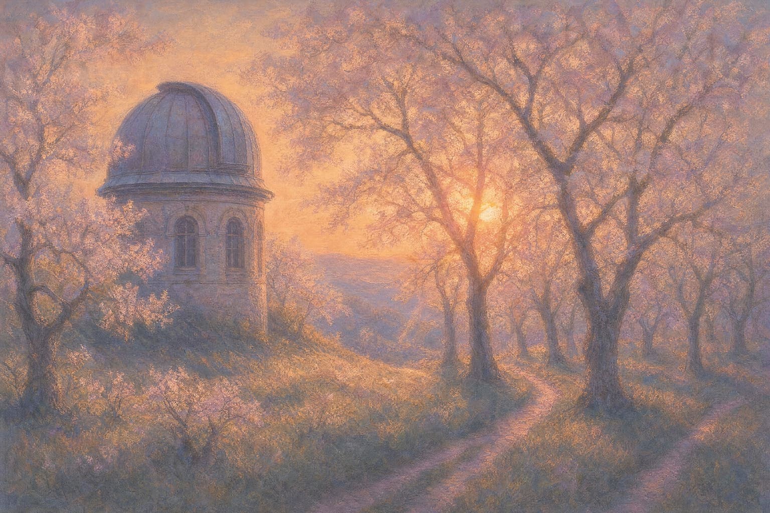 Telescope Orchard in the Pastel Dusk hand