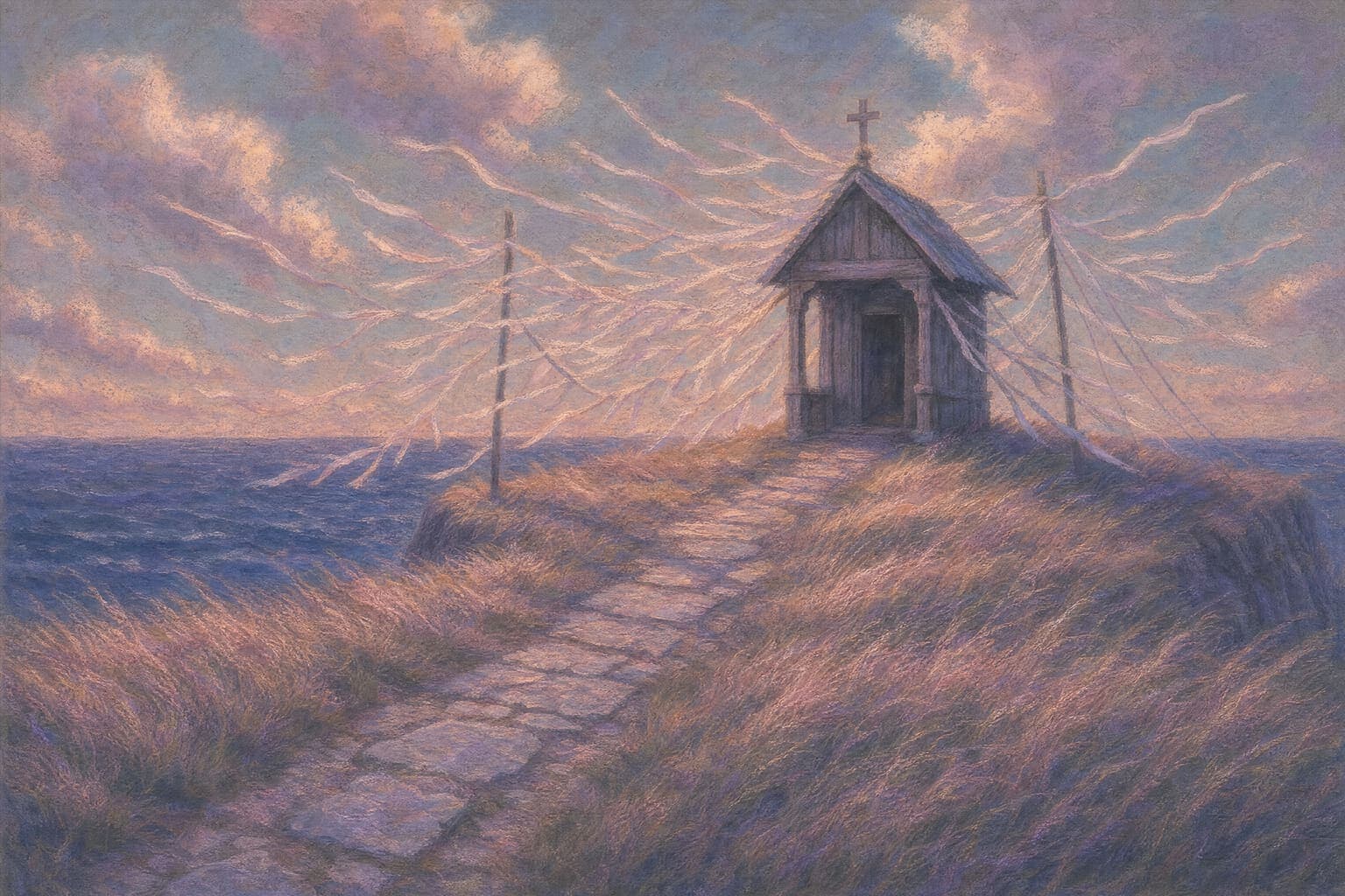 Headland Shrine in the Pastel Dusk hand