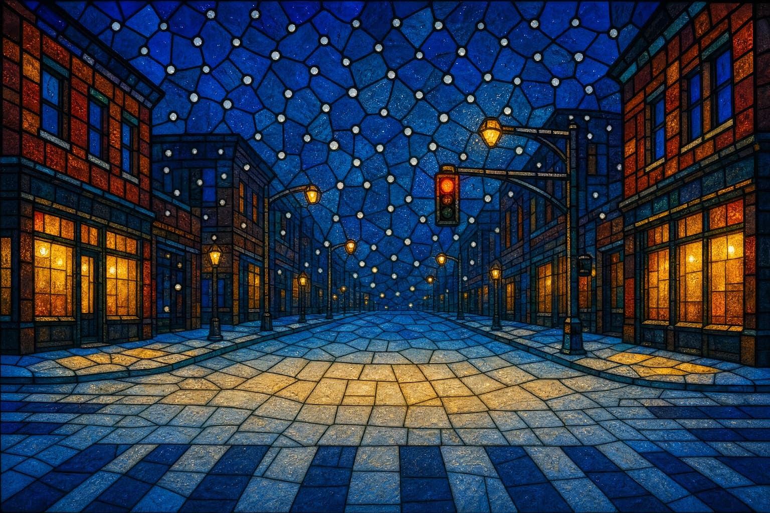 First Snow Crossing in the Leaded Glass hand