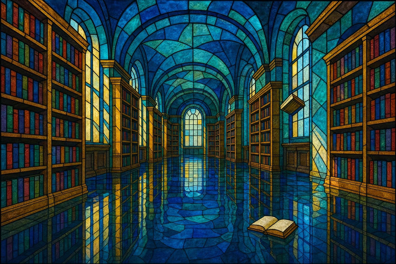 Drowned Library in the Leaded Glass hand
