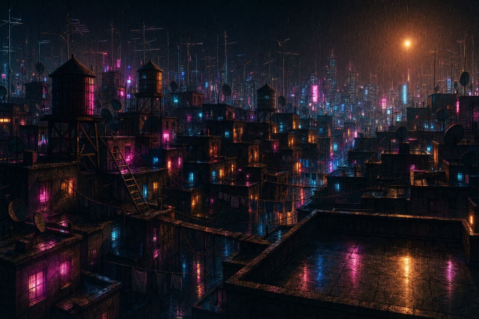 Rooftop Walk in the Wet Street hand