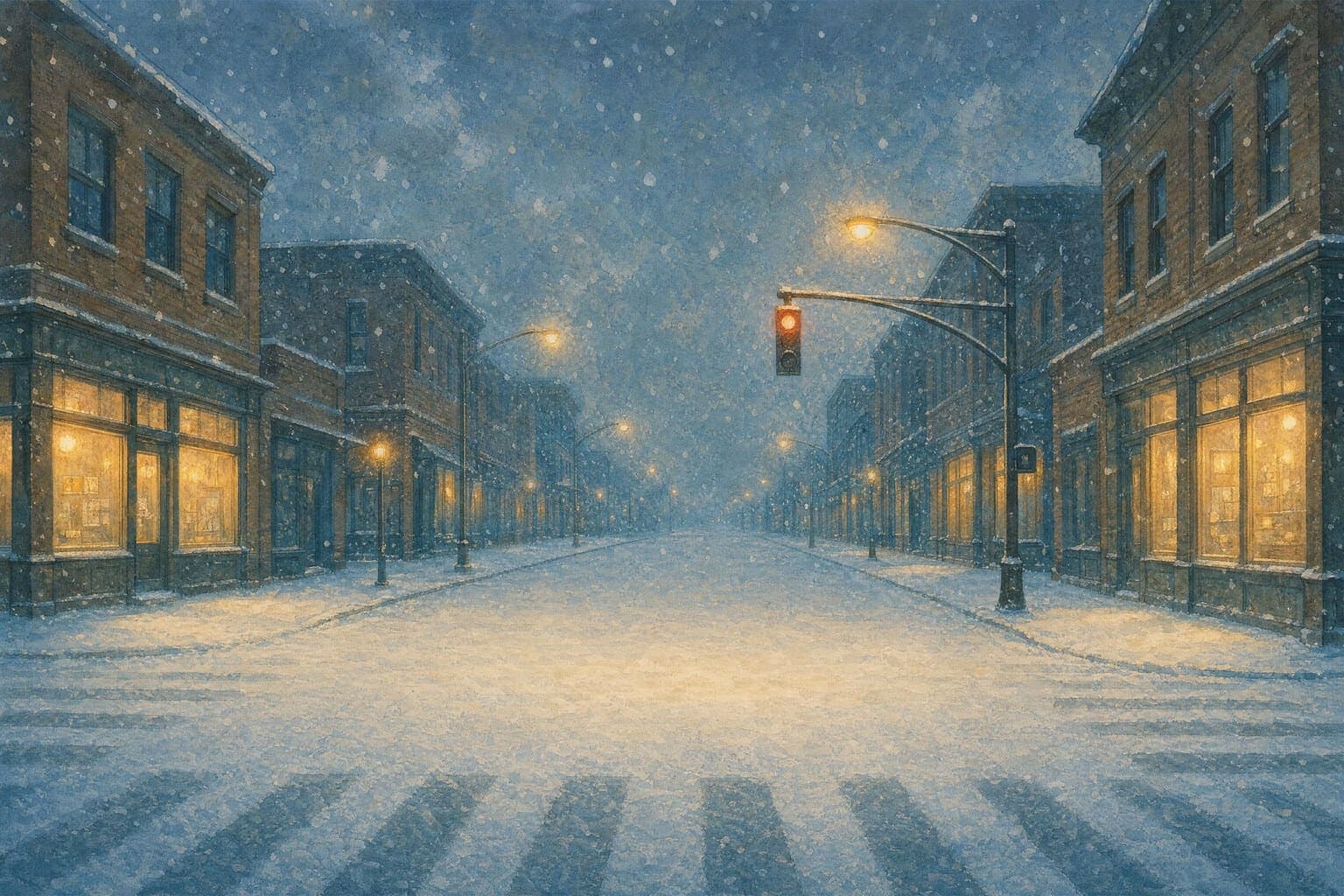 First Snow Crossing in the Watercolour hand