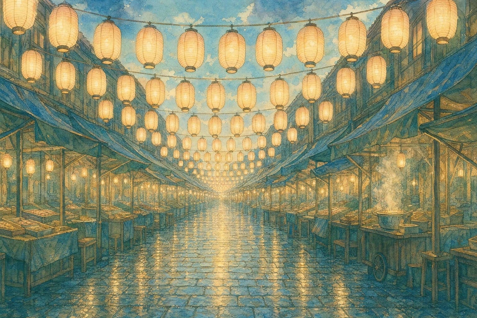 Dusk Market — Watercolour