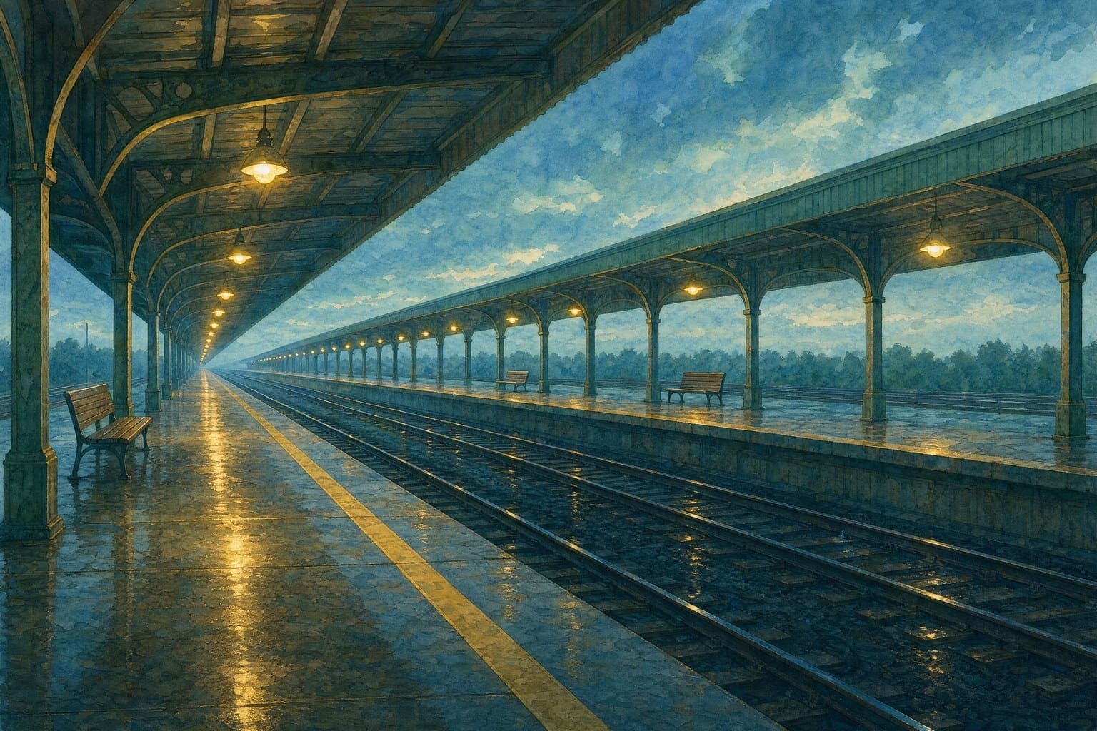 Long Platform in the Watercolour hand