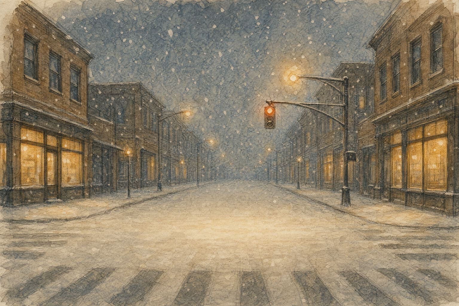 First Snow Crossing in the Pencil And Tea hand