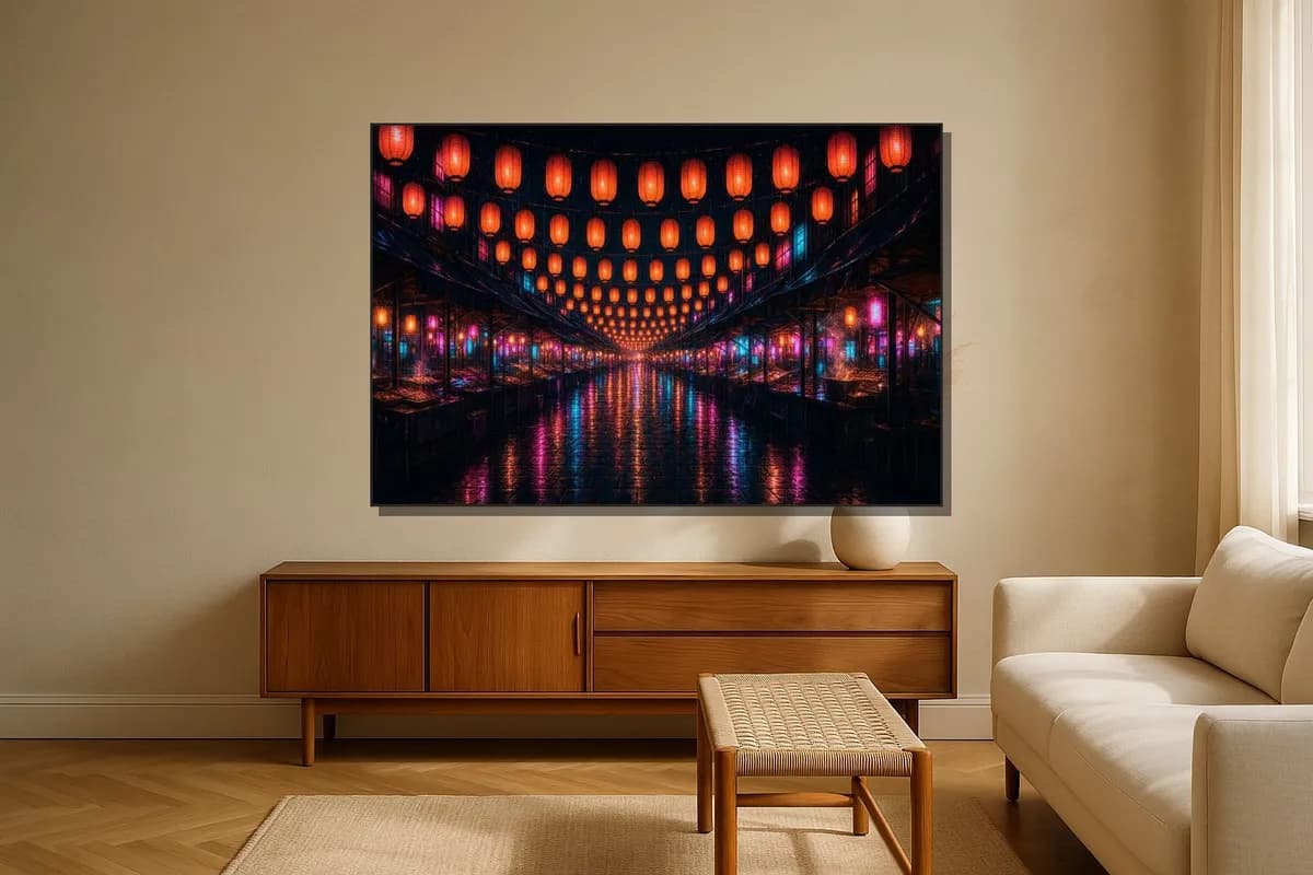 Stretched canvas, Dusk Market, Wet Street