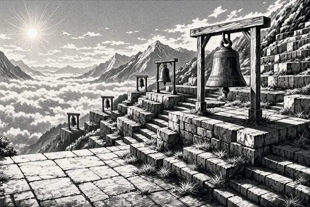 Terrace of Bells, drawn in the Screentone hand